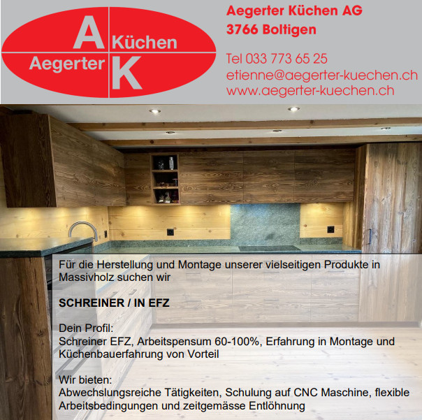 stelleninserat-schreiner-aegerter-kuechen Stelleninserat Schreiner - Aegerter Küchen AG